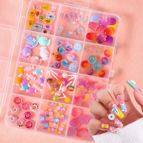 3D Mix Assorted Color Acrylic Multi Cute Nail Art Charms Hollow Candy Jewelry Supplies for Nail Art Design DIY Crafts Accessories (Macaron Candy) thumbnail 7