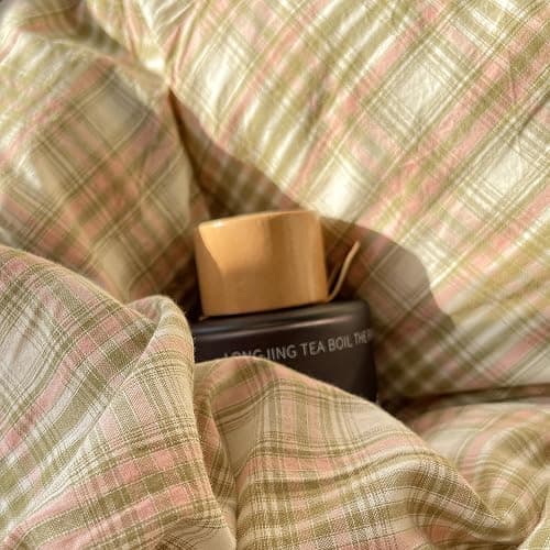 mixinni Queen Duvet Cover Set - 3 Piece Washed Cotton Vintage Geometric Plaid Bedding Set with Zipper Closure, Soft & Breathable Green Pink White Buffalo Check Pattern for All Seasons thumbnail 9