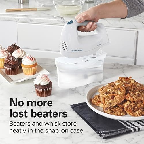 Hamilton Beach 6-Speed Electric Hand Mixer with Whisk, Traditional Beaters, Snap-On Storage Case, 250 Watts, White thumbnail 4