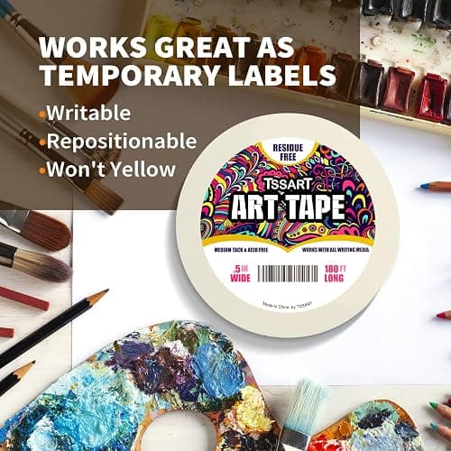 TSSART White Art Tape Medium Tack - Masking Artists Tape for Drafting Art Watercolor Painting Canvas Framing - Acid Free 1/2Inch/ 0.5inch Wide 180FT Long thumbnail 4