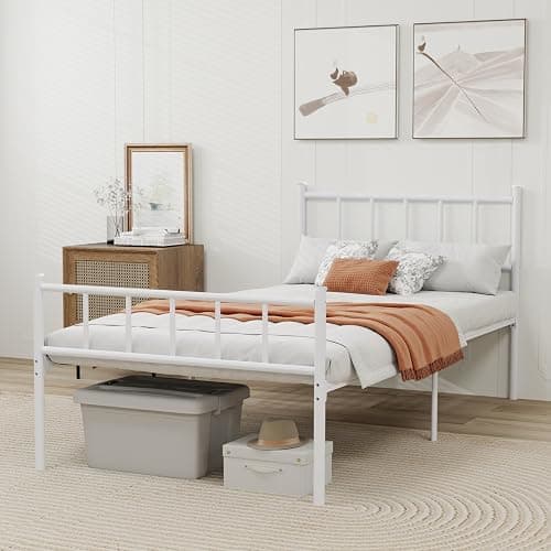 WJORATA Metal Platform Twin Bed Frame with Headboard Sturdy Steel Slats Support No Box Spring Needed Easy Assembly White thumbnail 3