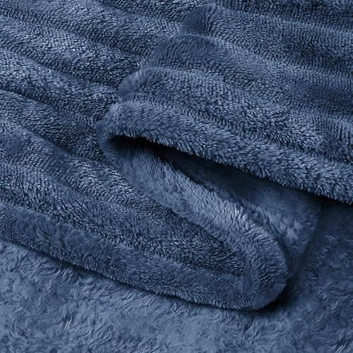 BEDELITE Fleece Throw Blanket for Couch – 3D Ribbed Jacquard Soft and Warm Decorative Fuzzy Blanket – Cozy, Fluffy, Plush Lightweight Navy Blue Throw Blankets for Bed, Sofa, 50x60 inches - Navy - Throw(50"x60") thumbnail 7