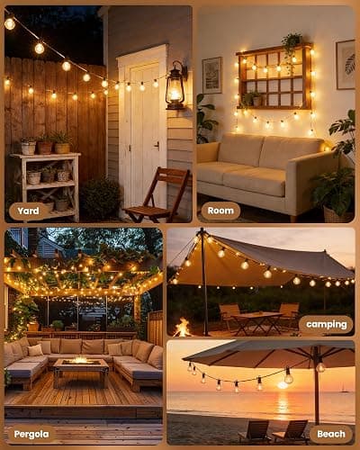 Brightown Outdoor String Lights 29 Feet G40 LED Patio Lights, Plug-in, 13 Plastic Edison Bulbs(1 Spare), Waterproof Connectable Hanging Light for Backyard Porch Balcony Party Decor, E12 Base, Black thumbnail 6