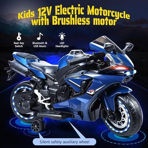 12V Electric Motorcycle for Kids, Kids' Electric Dirt Bike with Training Wheels, Motorcycle for 3-8 Year Olds,Bikes for with LED Lights, Up to 9 MPH thumbnail 4