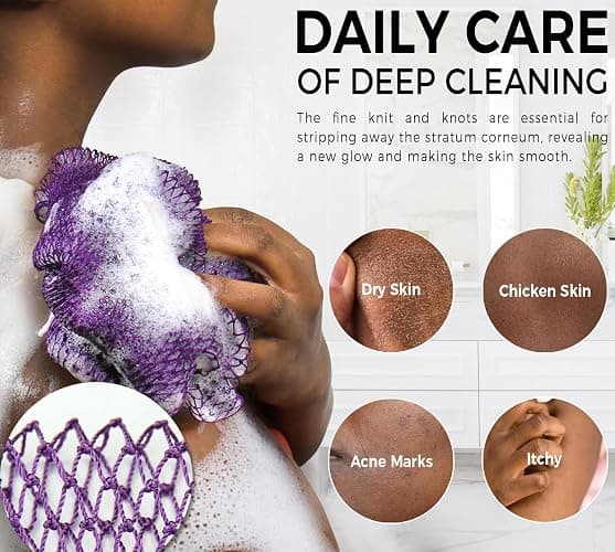 African Net Sponge Authentic - 2 Pieces Exfoliating Body Scrubber Bath Sponge - Loofah Washcloth Back Scrub for Shower Body Exfoliator - Face & Skin Care Bathroom Essentials for Women thumbnail 5