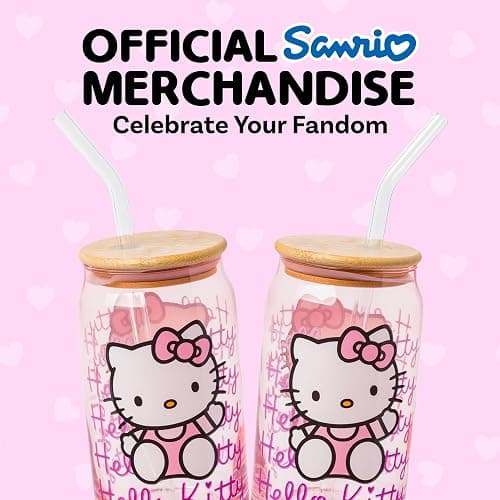 Silver Buffalo Sanrio Hello Kitty Waving Pink Glass Jar Tumbler with Bamboo Lid and Glass Straw, 16 Ounces | Sanrio, Waving, Jar, Tumbler, Bamboo Lid, Glass Straw thumbnail 7