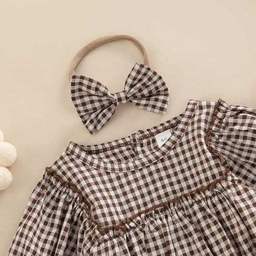 Douhoow Infant Baby Girl Plaid Romper Baby Sweatshirt Romper Ruffle Festival Clothes Fall Winter Outfits with Headband thumbnail 3