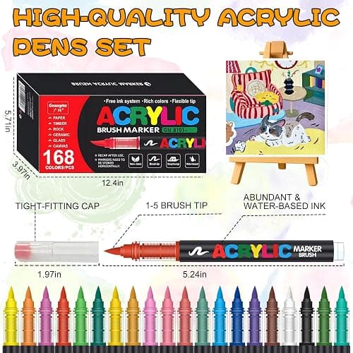 Astriscribe 168 Acrylic Paint Markers, Soft Brush Tip Acrylic Markers for Rock Painting, Wood, Stone, Glass, Canvas, Fabric, Ceramic - Brush Tip Water Based Pens thumbnail 7