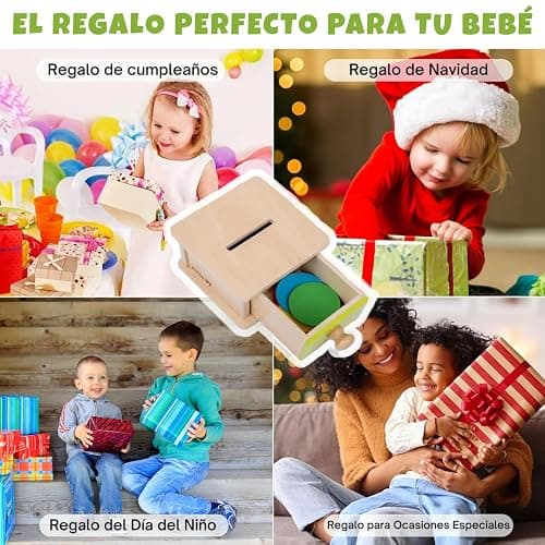 Adena Montessori Coin Box,Object Permanence Box for 1 Year Old Baby Coins,Wooden Ball Drop Developmental Toys for 6-12 Month Infant Toddler,Learning Kids Gifts(Yellow-Green Door) thumbnail 8