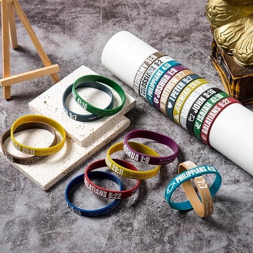 CYCLUSIVE 12 Pieces Christian Bible Verses Silicone Wristbands-Popular Bible Verses Faith Rubber Bracelets-Religious Gifts-Jesus Bracelets for Men Women thumbnail 2