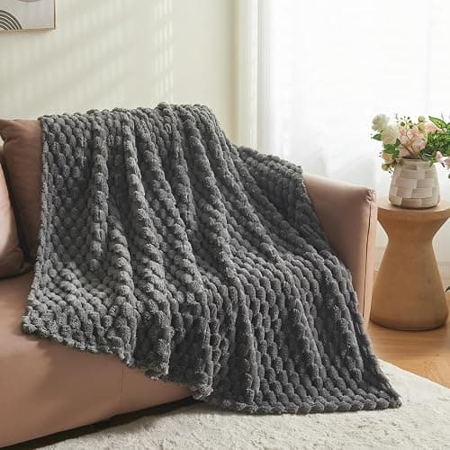 NEWCOSPLAY Super Soft Throw Blanket Grey Premium Silky Flannel Fleece 3D Clouds Stylish Jacquard Lightweight Bed Blanket All Season Use 350GSM (Grey, Throw(50"x60")) thumbnail 10