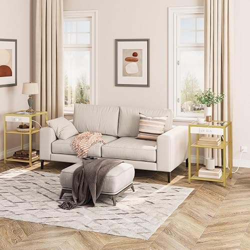 HOOBRO End Table with Charging Station, Side Table with USB Port & Power Outlets, 3-Tier Slim Nightstand with Storage Shelves, Tempered Glass, for Living Room, Bedroom, Gold GD77UBZ01 thumbnail 7