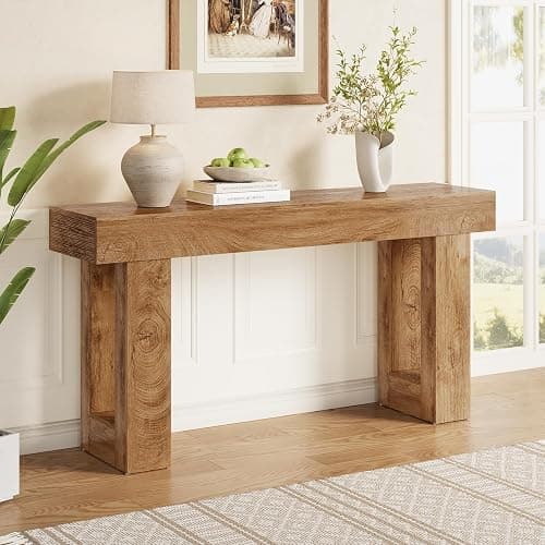 LITTLE TREE 63 Inches Long Console Table for Entryway, Sofa Table Behind Couch, Wooden Entry Table Foyer Hallway Table, Industrial Console Sofa Table for Living Room, Oak Color thumbnail 2