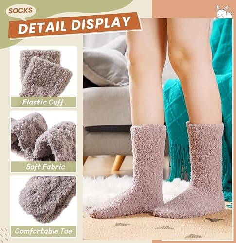 Velice Womens Fuzzy Socks Soft Cozy Fluffy Slipper Winter Warm Plush Sleeping Christmas Socks 5 Pairs thumbnail 4