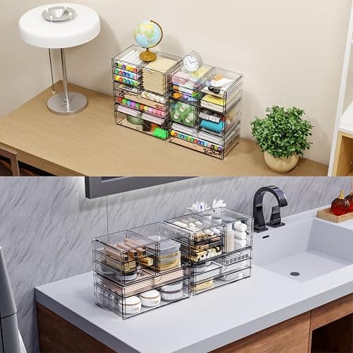 Yieach 2 Pack Acrylic Storage Drawers With 12 Small Drawer,Stackable Office Cabinet Organizer and Makeup Organizer,Clear Plastic Drawers for Craft Supply,Pen,Stationary,Accessory,Makeup,Desk Organizer thumbnail 4
