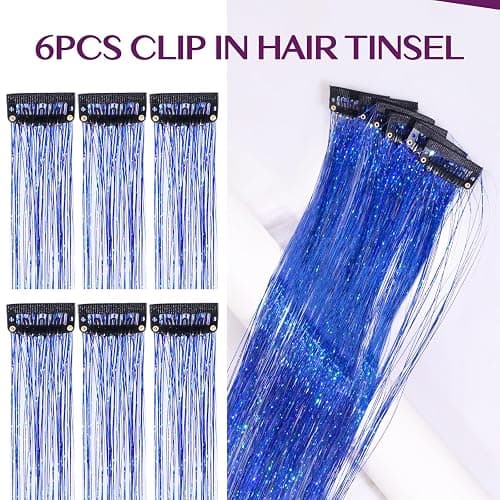 IDN BEAUTY Hair Tinsel Clip In Treasure Blue Sparkle Hair Extensions 24 Inch 6pcs thumbnail 3