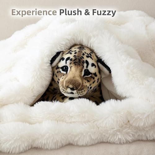 Smoofy Faux Fur Throw Blanket for Couch – Cream White Fluffy Cozy Rabbit Fleece, Plush Soft Bubble Blanket for Sofa & Bed, for Mom, Warm Fuzzy Home Room Decor Throw 50" x 60" thumbnail 8