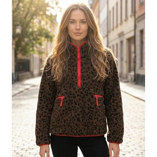 Ainangua Fuzzy Half Zip Fleece Jacket Women Long Sleeve Sherpa Pullover Sweatshirt Casual Warm Winter Chunky Teddy Outerwear thumbnail 4