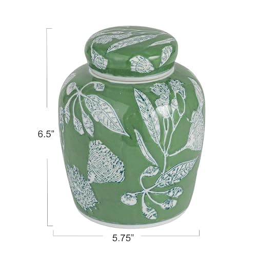 Creative Co-Op Decorative Ceramic Ginger Jar with Lid, Green thumbnail 3