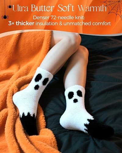 AIVEI 72-Needle Super Cozy Halloween Fuzzy Socks for Women Funny Crazy Cute Fluffy Warm Slipper Socks for Girls 3 Pairs, Halloween Gifts Boo Spooky Basket Stuffers thumbnail 2