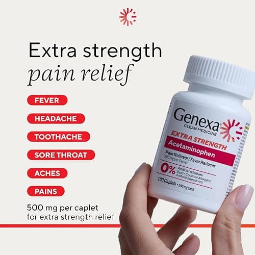 Genexa Acetaminophen 500mg Extra Strength Made Clean, 100 Tablets | Pain & Fever Medicine for Adults, Dye Free, 0% Artificial Additives, Relieves Headache, Backache, Minor Arthritis Pain thumbnail 3