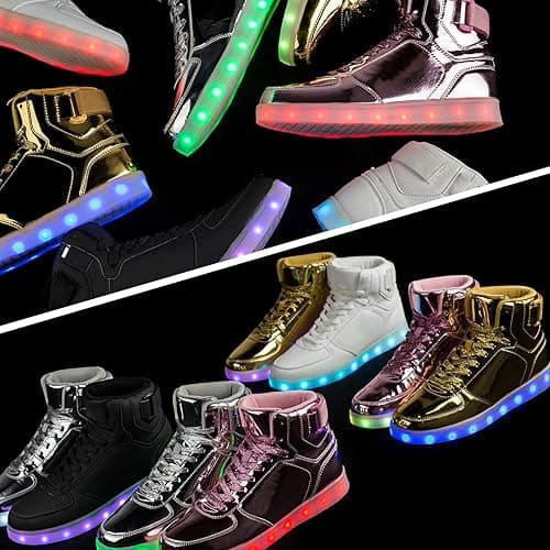 DIYJTS Kids LED Light Up Shoes, Fashion High Top LED Sneakers USB Rechargeable Glowing Luminous Shoes for Boys Girls Toddler Child - 4.5 Big Kid - Gold thumbnail 6