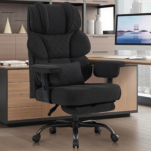 Vonesse Big and Tall Office Chair, Computer Chair with Soft Adjustable Armrests, Ergonomic Gaming Chair with Breathable Linen Design, Executive Chairs with Footrest (Linen Fabric,Black) - Image 1