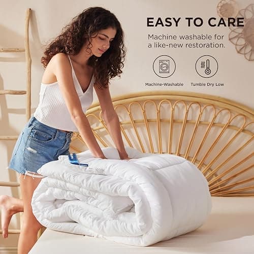 Bedsure Comforter Duvet Insert - Quilted Comforters Queen Size, All Season Duvet, Down Alternative Bedding, with 8 Tabs, Gifts for Women/Men, White, Queen 88 x 88 Inches thumbnail 7