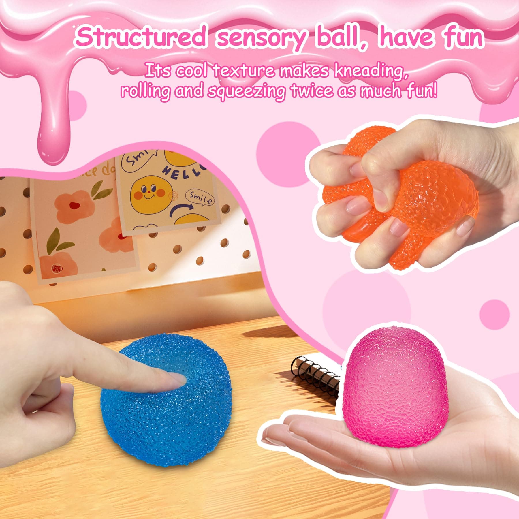 Squishy Fidget Toys Stress for Kids and Adults, Super Solid Squeeze Ball, Sensory for Stress Relief, Birthday and Party Favors Stocking Stuffers(Pink) thumbnail 2
