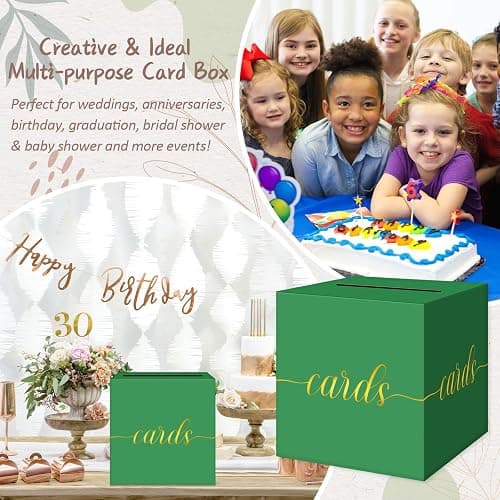 QIKSION Green Graduation Card Box, Gold Foil Gift Card Box for Graduation, Party, Wedding Reception, Birthday, Baby Shower, Raffle thumbnail 6