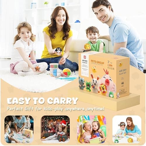 Air Dry Clay Kit - Modeling Clay for Kids mit Sculpting Tools und Tutorial, Ultra Light & Soft, Safe & Non-Toxic, DIY Model Magic Clay 12 Cans 48 Colors, Creative Art Crafts Toys Gifts for Girls Boys thumbnail 6
