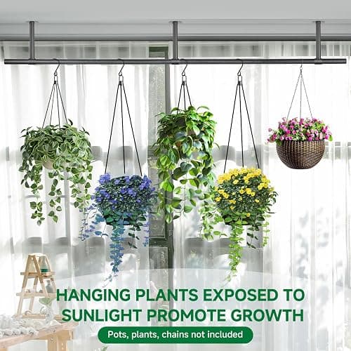 Hanging Planters Rod – Plant Hanger Indoor for Window Ceiling, Hanging Plant Shelf for Wall Planter House Plants, Plant Shelves Metal Holder Bar 63In (Pots, plants, chains not included) thumbnail 5