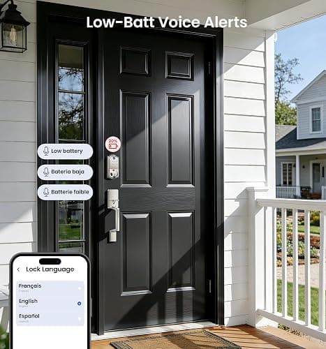 Veise VE017 Fingerprint Smart Door Lock, App Control, 8-in-1 Keyless Entry, Auto Lock, Emergency Power Port, Electronic Touchscreen Keypad, Biometric Smart Locks for Front Door, Satin Nickel thumbnail 14