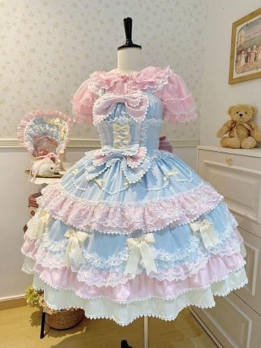 Sweet Pink Lolita Dress for Women – Ideal Cosplay Costumes and Party Attire with Elegant Bow and Lace Design thumbnail 2
