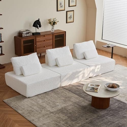 ADORZ Sectional Couches for Living Room, Cloud Couch Modular Sectional Sofa with Pillow, 2-Seat Boneless Couch for Living Room, Bedroom, No Assembly Required, White thumbnail 6