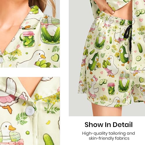 WELLINZER Satin Silk Pajamas for Women 2Pcs Collar Sleepwear Button Down Short Sleeve Shorts Pjs Set Loungewear thumbnail 7