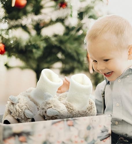Puzzled DolliBu Gray Wolf Soft Plush Baby Shoes - Soft & Fluffy Wild Life Fleece Unisex Footwear with Stuffed Animal Wolf for Baby Boy or Girl - Fuzzy Indoor Slipper, Winter Foot Warmer - One Size thumbnail 7