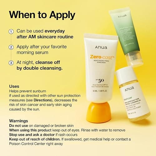 Anua, Zero-Cast Moisturizing Sunscreen SPF 50, Glow Natural Sunscreen for face, No White Cast, Hyaluronic Acid, Niacinamide, Oil-Free, Korean Skincare, 1.69 fl oz thumbnail 7