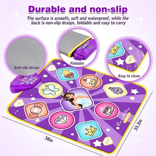 Dance Mat Toys for Kids, Purple Princess Electronic Dance Pad Game with 5 Gaming Modes, Dance Toys with LED Lights, Built-in Music, Ideas Christmas Birthday Gifts for 5+ Year Old Toddler Girls thumbnail 2