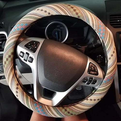 Boho Steering Wheel Cover for Women Men Baja Blanket Enthic Car Steering Wheel Cover Ethnic Car SUV Wheel Protector, Breathable, Anti-Slip, Odorless, Universal Fit 14.5-15 Inch thumbnail 2