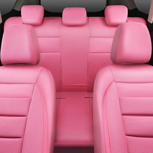 CAR PASS Pink Leather Seat Covers Full Set Universal Water Resistant 3D Foam Back Support, Luxury Comfort Automotive 5 Seat Covers All Season Fit SUV,Sedan,Van, Airbag Compatible Elegance Pink thumbnail 7