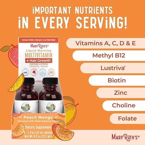 MaryRuth's Liquid Multivitamin + Hair Growth Travel Pack | 8 ct | Biotin 10000mcg | Lustriva Hair Growth Supplement | Clinically Tested in Women for Thicker Hair & Facial Wrinkle | Ages 18+ | 1 Fl Oz thumbnail 7