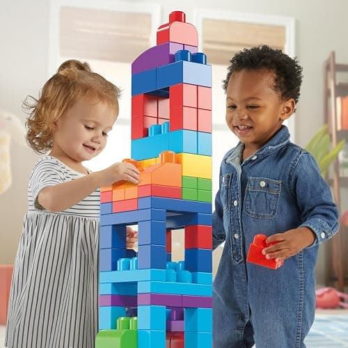 MEGA BLOKS First Builders Toddler Blocks Toys Set, Big Building Bag with 80 Pieces and Storage, Blue, Ages 1+ Years thumbnail 2