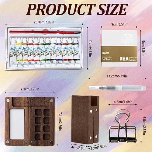 Mini Paint Palette Travel Kit, Mini Watercolor Set, Mini Watercolor Paint Sets, Travel Watercolor Palette Set, Pocket Artist Watercolors Travel Sets, Wooden Grid Paint Box (15 Grids) thumbnail 2