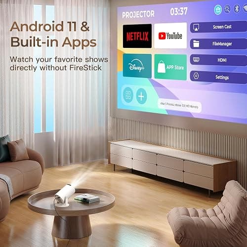 [Built-in Apps & 2025 Upgraded] Mini Projector with Wi-Fi 6 & Bluetooth 5.4, 1080P 4K Support Full HD, Auto Keystone 360° Portable Home Cinema Smart Projector for iOS/Android OptiBarrel 500 thumbnail 2