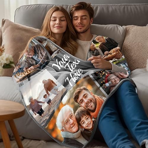 Stepdiy Thick Custom Throw Blanket 50"x60" | Personalized Blanket with 6 Photos Text | Customized Picture Blanket for Mom Dad | Customized Gifts for Anniversary Birthday Gifts for Him Her thumbnail 2