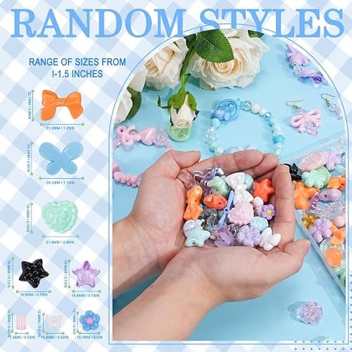 450PCS Acrylic Beads for Bracelet Making, Assorted 6 Colors Cute Beads, Flower Bow Candy Bear Kawaii Bracelet Charms for Jewelry Making, Necklace Keychains Phone Charms DIY Crafts Gifts thumbnail 3