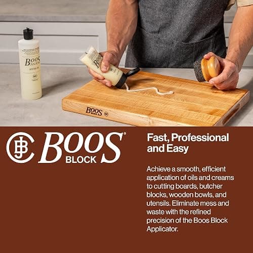 John Boos 3-Piece All-Natural Care & Maintenance Set - 16 oz Mystery Oil, 5 oz Board Cream & Round Applicator for Butcher Blocks, Cutting Boards, Wood Countertops, and Wooden Utensils thumbnail 8
