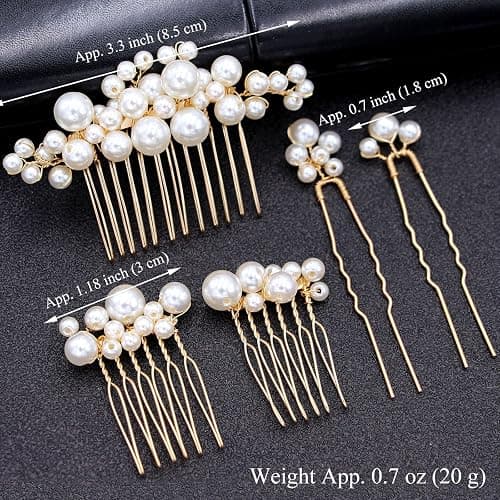 Sppry Pearl Hair Combs and Hair Pins for Bridal Women, Decorative Hair Accessories for Wedding Prom, Set of 5 (Gold) thumbnail 2