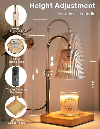 Allanmen Candle Warmer Lamp with Timer, Dimmable Candle Warmer for Home Decor, Birthday Gifts for Women, Adjustable Height Wax Melts Warmer with 2 Bulbs thumbnail 2